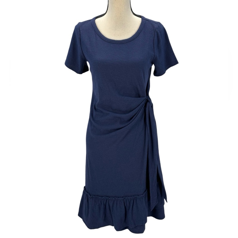 A Pea In The Pod Short Sleeve Side Tie Ruffle Hem Midi Dress - Blue -size Medium
